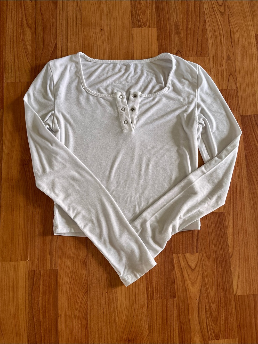 Women's White Long-Sleeve Henley Top